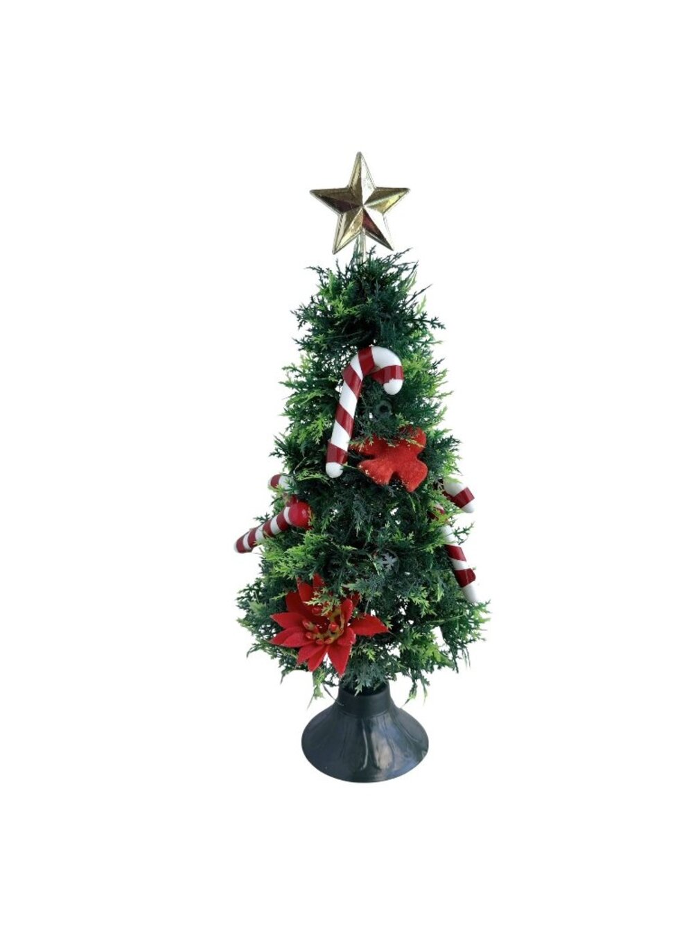 VTG Table Top Plastic Christmas Tree 12” W/ Flocked Bird Candy Cane Ornaments